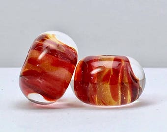 Boro lampwork glass bead earring pairs by paulbead ruby gold beads encased borosilicate handmade glass beads for jewelry making sparkle reds