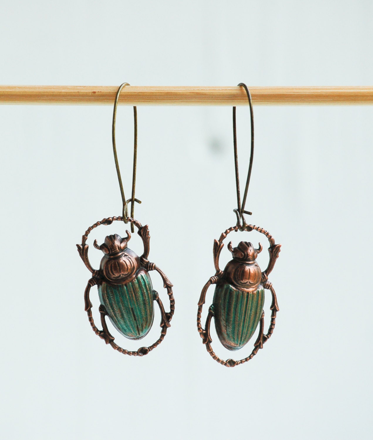 Beetle Earrings Green Insect Earrings Steam Punk Bug Jewelry