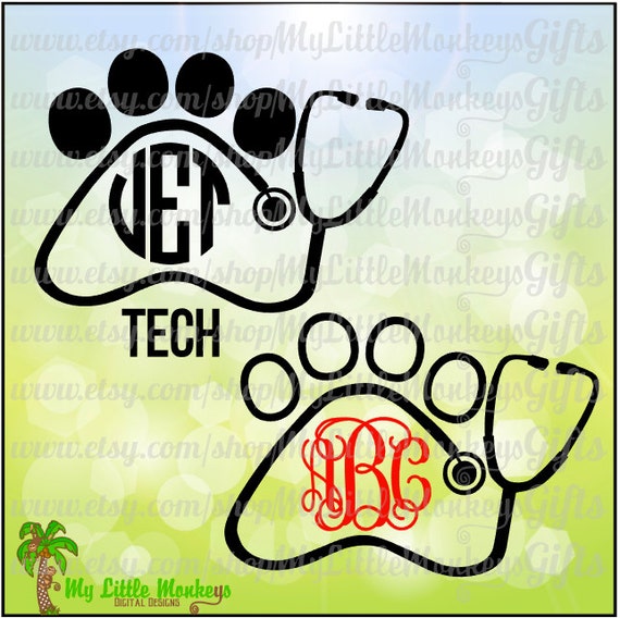 Paw Print Stethoscope Design Monogram Frame Bases Digital