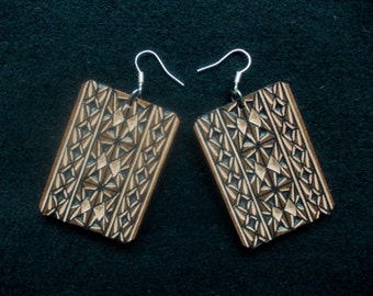 Hand carved leather earrings - tooled leather jewelry