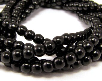 Jet Black 3mm Smooth Round Czech Glass Beads 100pc #911
