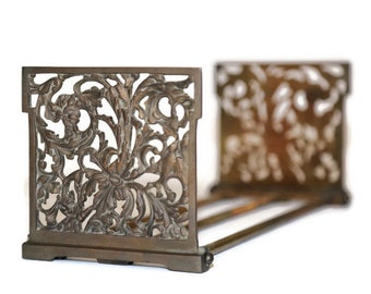 Antique Expandable Brass Book Rack, North Wind Extending Bookend, Telescoping Slide Book Rack, Art Nouveau Book Holder, Tabletop Book Stand