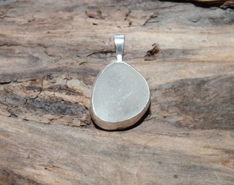 Sea Glass Pendant, White Bezeled Sea Glass Necklace, Sea Glass Jewelry, Lake Jewelry, Mothers Day Gift, Beach Jewelry