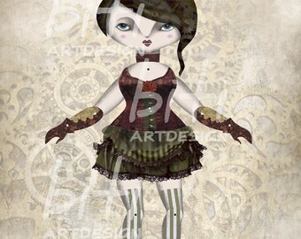 Emily Printable Paper Doll A4. Articulated Paper Doll. Steampunk. Home Decor. Christmas Gift Idea. Illustration
