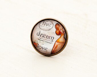 Affirmation Ring, Gift for Girl Friend, Uplifting Message Motivational Ring, Inspirational Ring, Image Ring with Words, Positive Vibe Ring