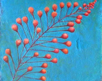 Desert Mesquite Mistletoe Oil Painting (Study Two), Botanical Flower Plant, Blue Home Decor, Art Wall Decor