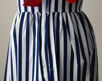 Girls Sailor Dress : Navy and White Striped Sleeveless Dress in 4T