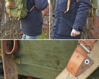 LIGHT Canvas Army Backpack with WEBBING for the Helmet, Vintage Army Rucksack, Bike Backpack, Hiking Bag, Big Backpack, Military Green Bag