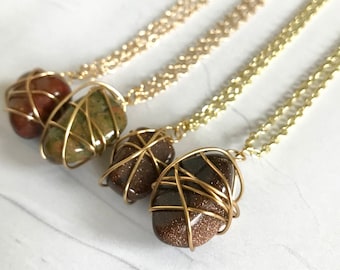 Brown Gemstones Wire Wrapped Necklace