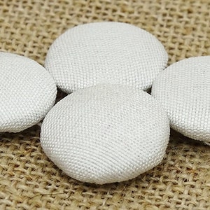 Solid White Poly Dupion Cloth Fabric Covered, Dress Buttons, 2 Holes Suit Sewing Scrapbooking Buttons, Pack of 12 Pieces, PBTN-PD4B-A