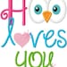 Valentine's Day Embroidery Applique Design Hoo Loves You with heart and Owl Digital Instant Download 4x4 and 5x7