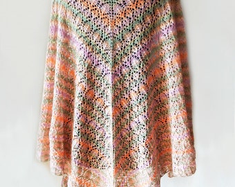Knitted mohair shawl, mohair lace wrap, woman knitted shawl, angora shawl, knitted woman accessory, many-colored shawl