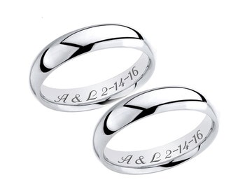 Personalized Rings, Engraved Rings, Sterling Silver Rings, Sterling Silver Wedding Band, Silver Couples Rings, Promise Ring Set, Silver Band