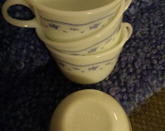 Set of Four Vintage Pyrex Morning Blue Coffee Cups