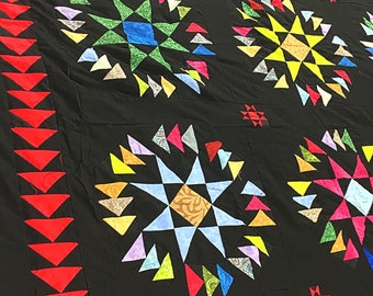 Stars with Flying Geese - QUILT TOP - Masterpiece Patchwork with great borders