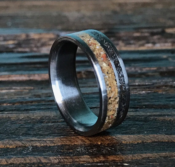 Titanium Ring Meteorite Ring Petrified Wood Ring Mens Ring