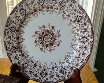Antique Brown English Transferware Plate Daisy Pattern Wm . Grindley Tunstall England