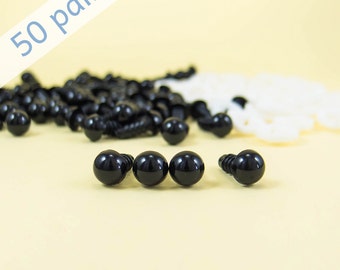 8mm Black Safety Eyes - 50 pairs -- amigurumi eyes, craft eyes, plastic eyes, stuffed animal eyes for amigurumi