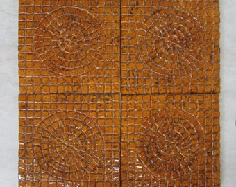 6x6 Ceramic Mosaic tile -- Set of 4 PsuedoMosaic Sun tiles, Wild Honey glaze, accent panel, backsplash, IN STOCK