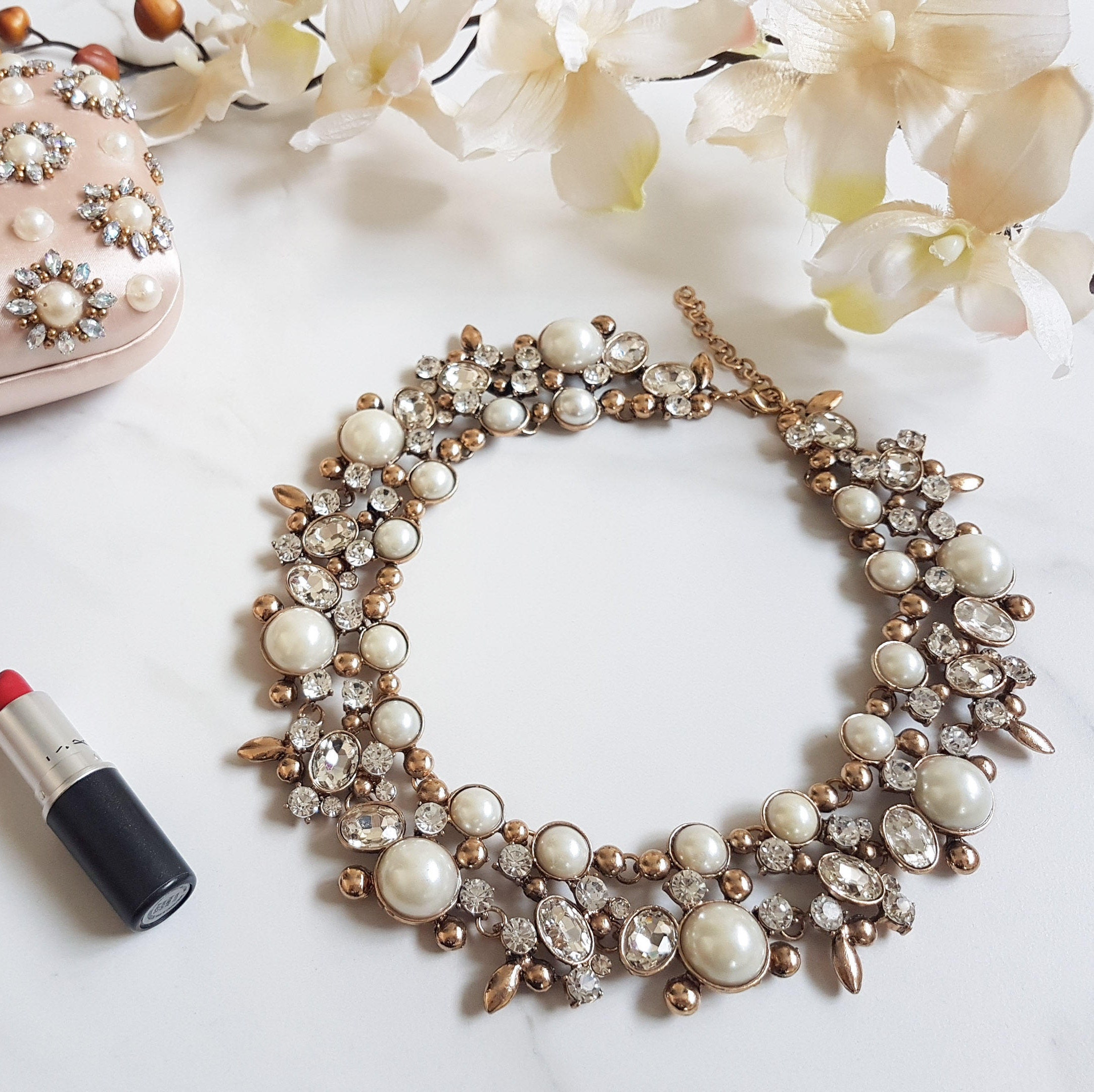 Pearl & Gold Statement Necklace Women's Necklace