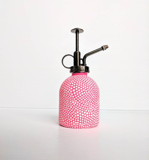 Plant mister hand painted glass plant mister neon pink and white