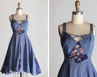 Vintage Evelinda Denim-Floral Dres