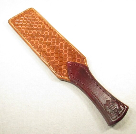 Brat Leather Paddle Burgundy Handle with a Diamond Pattern