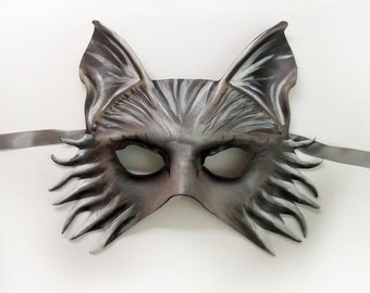Wolf Fox Dog Leather Mask very lightweight yet sturdy Entirely Handcrafted grey brown black