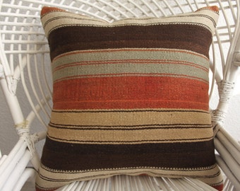 kilim pillow cover kelim kissen kilim stool brown and cream striped pillow floor cushion 20x20 hippie pillow vintage covered pillows 822