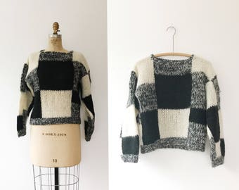 vintage 80s sweater / colorblock sweater / Checkerboard sweater