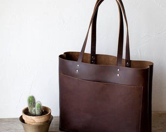 Large Dark Brown Leather Tote bag No. LPB-20112