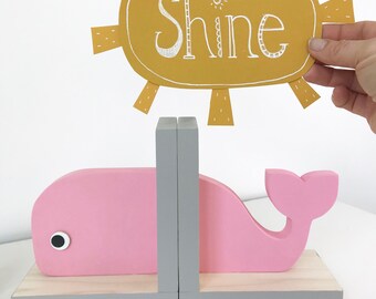 Whale Bookends,Pink and Gray, Nautical Room, Nautical Nursery, Nautical Baby, Beach Bookends, Nautical Kids, Whale Baby, Wooden Whale