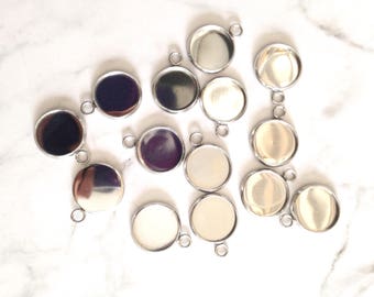 12mm pendant settings, cabochon setting, flat back stone setting, diy necklace kit, jewelry making supplies,stainless steel,blank bezel tray