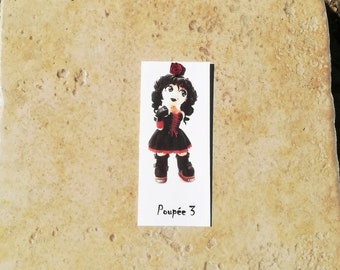 Bookmark 3 black, red dress doll