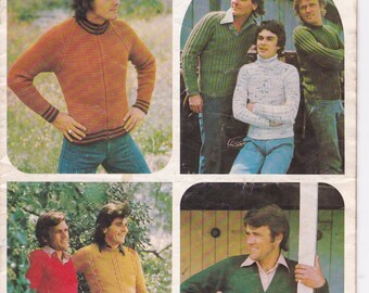 Patons Knitting Pattern No 475 for Men in Totem, Bluebell, Jasmin, Caressa, Columbine, Katie - Vintage 1970's