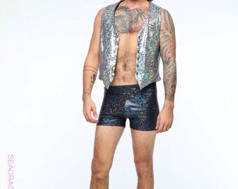 Mens Holographic Shorts | 13 Colors | Burning Man Costumes, Mens Festival Clothing, Mens Booty Shorts, Mens Yoga Shorts, Mens Hotpants