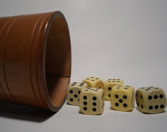 Vintage Leder Würfel Becher mit 6 Würfeln,Würfel Becher,Würfel,Würfel Spiel,Vintage Würfel Spiel