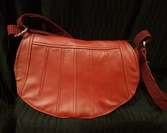 Leather crossbody purse/upcycled leather jacket/red/wool houndstooth/crossbody strap/punk/rock