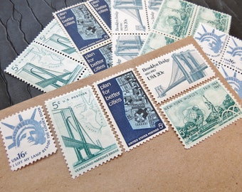 New York .. New York .. UNused Vintage Postage Stamps .. post 5 letters