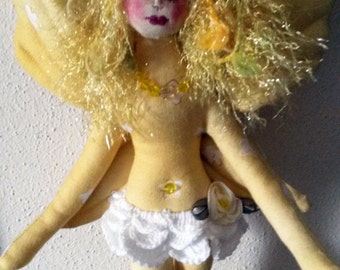 Enchanting OOAK fiber sculpted fairy art doll wall accent