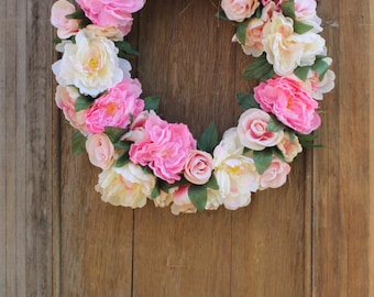 Spring Wreath, Peony Wreath, Pink Wreath, Rose Wreath, Floral Wreath, Wedding Wreath, Front Door Wreath, Housewarming, Pink Peonies, Roses