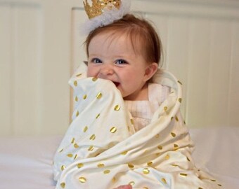 MD SALE Gold dots Swaddling Blanket, Receiving Blanket, Cuddle Blanket