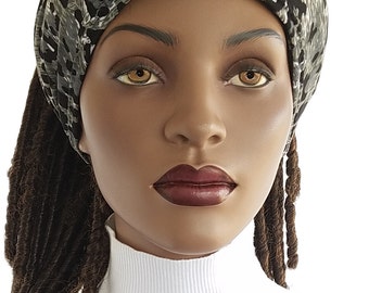 Dreads Lock Dreadlock Wide Headband Black Grey Mix Animal Print Jersey Knit Wide Headband Dread Lock Tube Dreadie Headie Headband Handmade