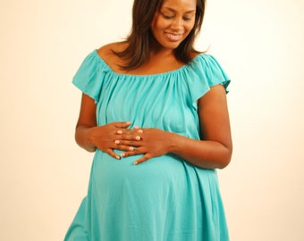 Turquoise Maternity Peasant Top -Tunic - Organic Cotton Jersey - XL - Organic Clothing SAMPLE SALE