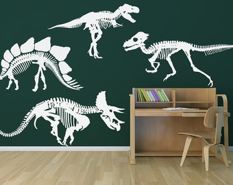 Dinosaur Skeletons Your Choice of One Wall Decal | stegasaurus wall art raptor trex triceratops wall sticker kids bedroom dinosaurs