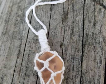 Macrame peach sea glass necklace