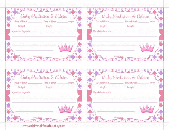 Princess Baby Shower Prediction and Advice Cards Mommy