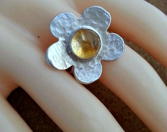 Citrine Ring Flower Ring Silver Ring November Birthstone Gemstone Ring