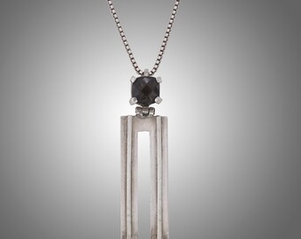 Modern Sterling Silver Necklace with Smoky Quartz