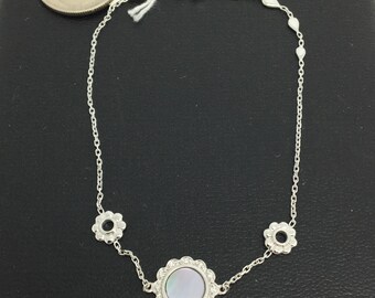 14K White Gold Natural Genuine Diamond and Mother of Pearl Bracelet